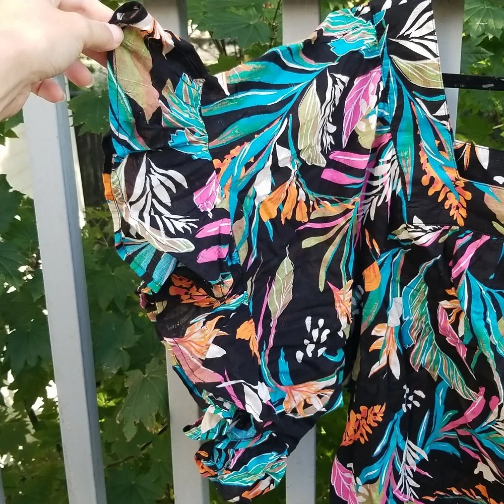 Plus Size Floral Cotton Blouse Square Neck Bell Sleeve Top Artsy Cottagecore NWT